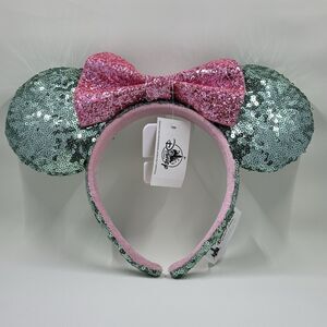 NWT Disney Parks Sugar Rush Mint Green Pink Glitter Minnie Sequin Ears Headband